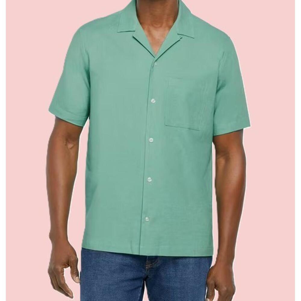 Gap Linen Blend Short Sleeve Relaxed Fit Shirt Green Mens XXL NWT NEW - Picture 2 of 6